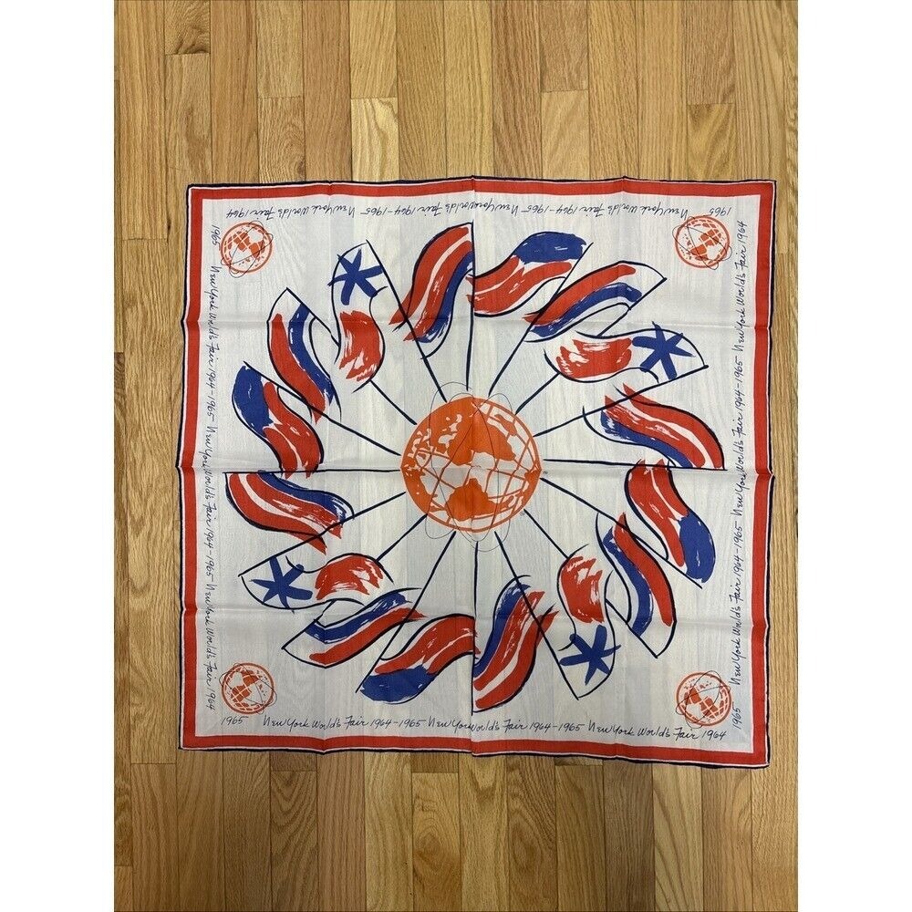 Vintage 1964-1965 New York World's Fair Souvenir Scarf Flags‎ Globe